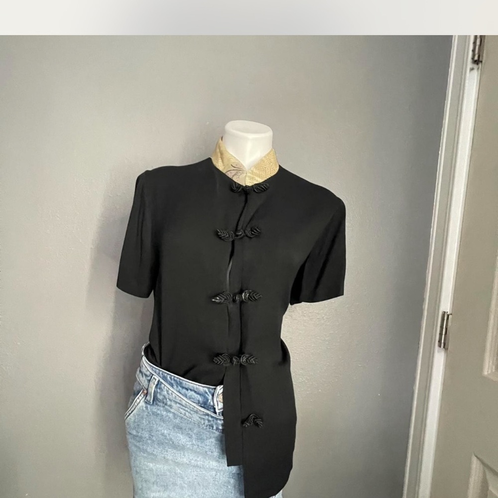 Black Button Down Shirt with Gold Collar